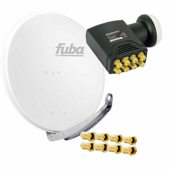 fuba DAA 850 W Satanlage Set Aluminium Satellitenschüssel in Weiss HDTV 3D 4K DELUXE Octo LNB 1 Sat für 8 Teilnehmer SAT-Antenne