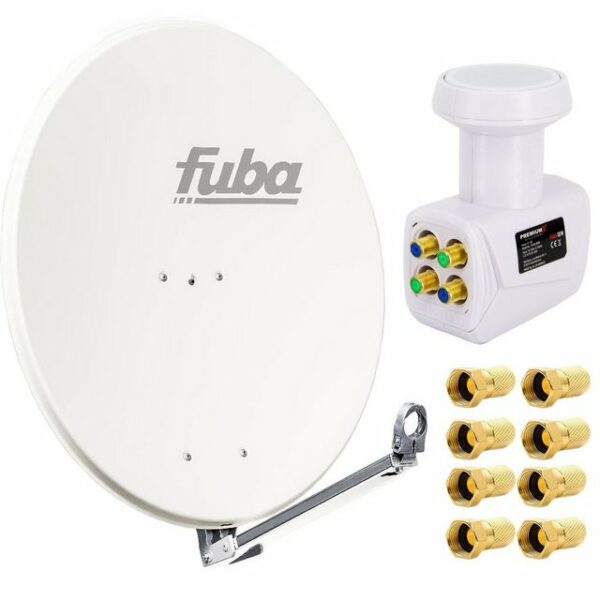 fuba DAL 800 W Satellitenantenne 80cm Alu Weiß Sat Schüssel + PremiumX LNB Quad PXQS-SE Weiß Quattro Switch zum Direktanschluss von 4 Teilnehmer Digital HDTV Full HD 3D + 8x F-Stecker SAT-Antenne