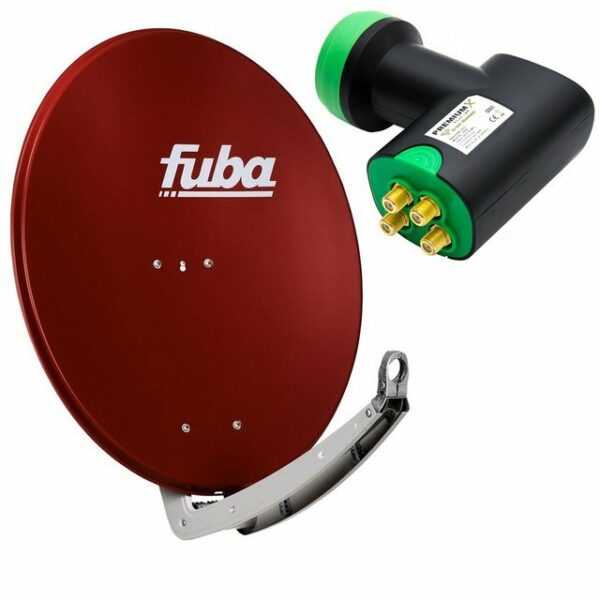 fuba Digital Sat Anlage Aluminium Rot DAA 780 R + PremiumX Green Diamond Quad LNB GDQS HD 4K UHD 4 Teilnehmer DVB-S2 SAT-Antenne