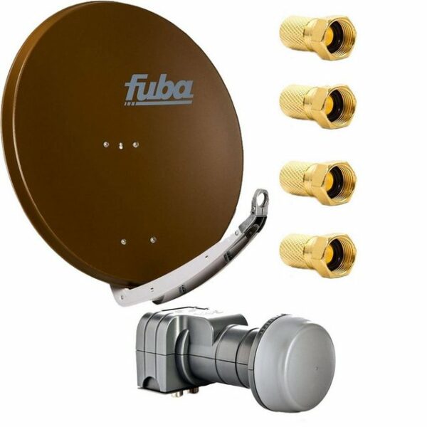 fuba Digital Sat Anlage DAA 850 B Satellitenantenne 85 cm Alu Braun mit DEK 217 Twin LNB HDTV UHD 4K 3D + 4 F-Stecker SAT-Antenne