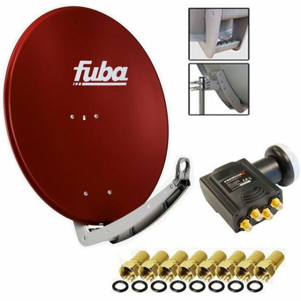 fuba Fuba 74x84 cm Alu Ziegelrot DAA 780 + PremiumX DELUXE Quad LNB 0,1 dB + 8x F-Stecker SAT-Antenne