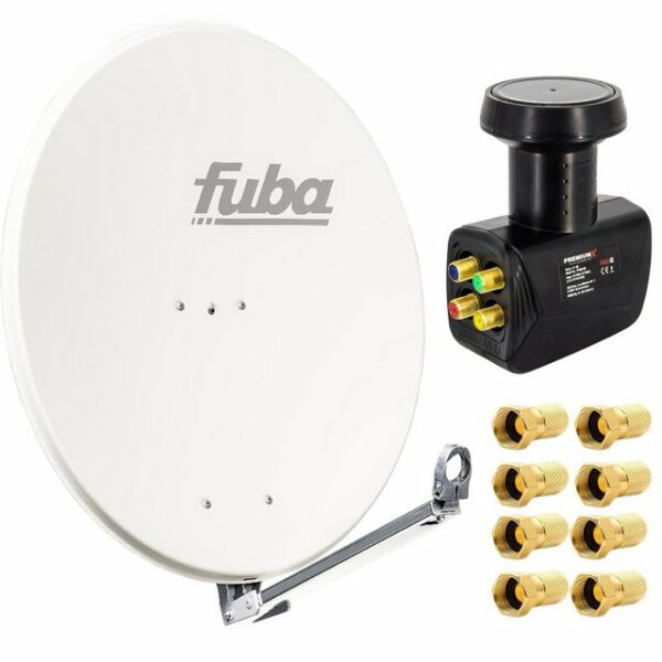 fuba Satelliten-Komplettanlage DAL 800 W Satellitenantenne 80cm Aluminium Weiß LNB Quad SAT bis 4 Teilnehmer 8x F-Stecker SAT-Antenne