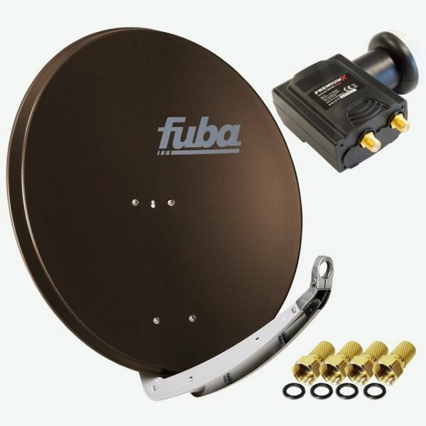 fuba daa 850 Satellitenantenne Aluminium in Braun HDTV 3D 4KPremiumX DELUXE Twin LNB Sat SAT-Antenne