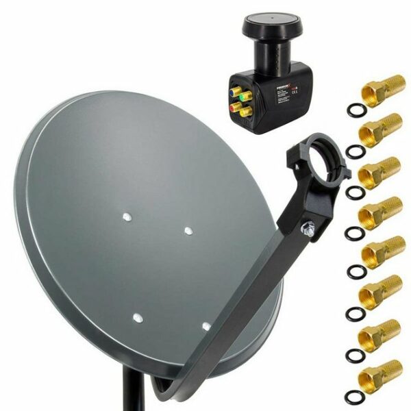 PremiumX 45cm Satellitenschüssel Stahl Anthrazit SAT Anlage Quad LNB SAT-Antenne