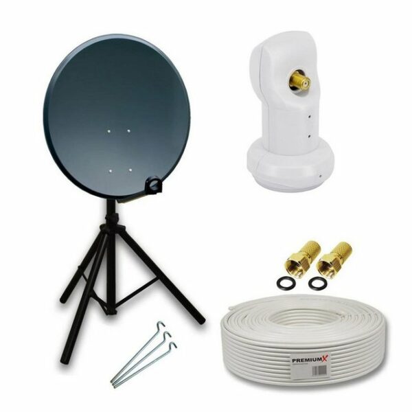 PremiumX Camping SAT Anlage 45cm Antenne Single LNB Stativ Kabel F-Stecker SAT-Antenne