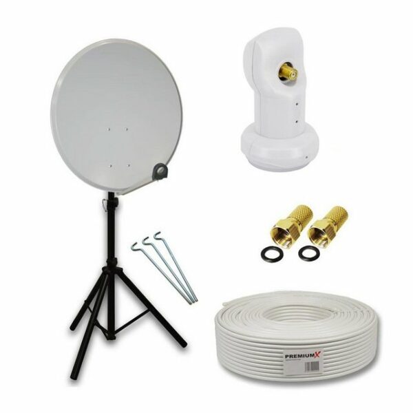 PremiumX Camping SAT Anlage 60cm ALU Antenne Single LNB Kabel F-Stecker Stativ SAT-Antenne