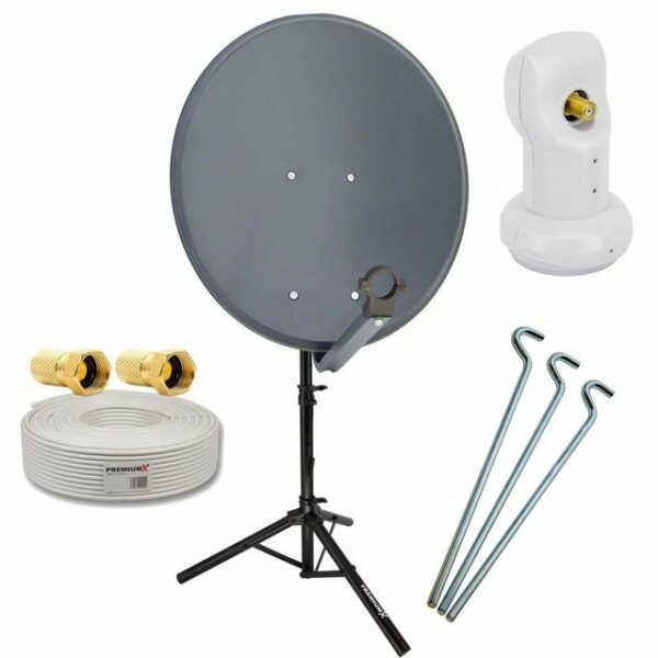 PremiumX Camping SAT Anlage 60cm Antenne Single LNB 10m Kabel Stativ SAT-Antenne