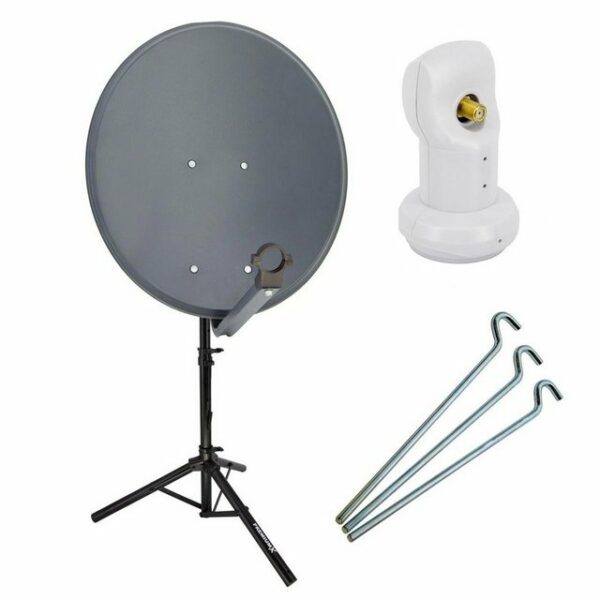 PremiumX Camping SAT Anlage 60cm Antenne Single LNB Dreibein Stativ SAT-Antenne