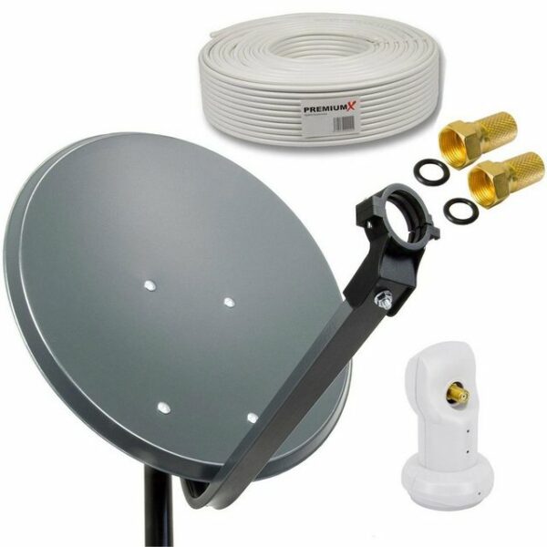 PremiumX Camping Sat Anlage 45cm Antenne Single LNB Weiß 10m Kabel 2x F-Stecker SAT-Antenne