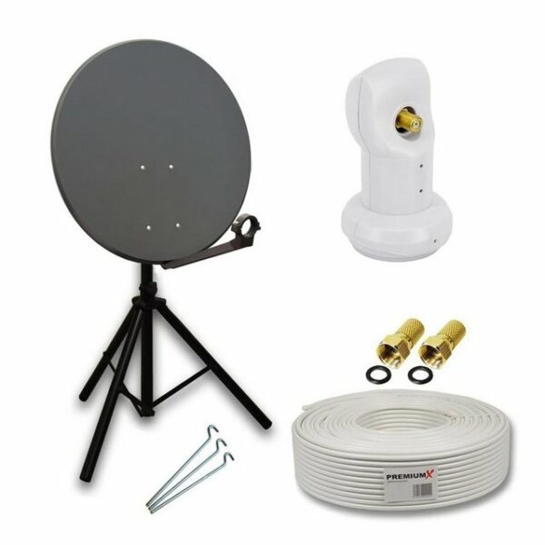 PremiumX Camping Satelliten-Komplettanlage 80cm LNB 10m Kabel F-Stecker Stativ SAT-Antenne