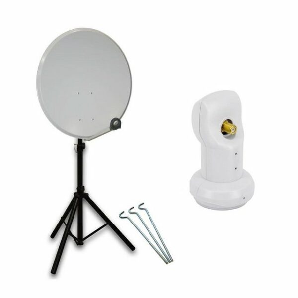 PremiumX Mobile Camping SAT Anlage 45cm Antenne Hellgrau Single LNB Stativ SAT-Antenne