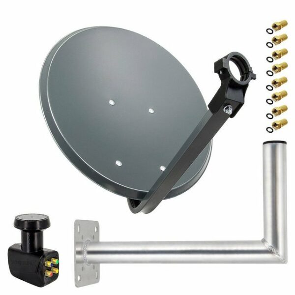 PremiumX SAT Anlage 45cm Anthrazit Antenne Stahl Quad LNB Wandhalter 45cm SAT-Antenne