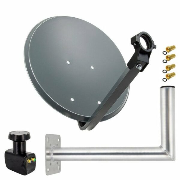 PremiumX SAT Anlage 45cm Anthrazit Satellitenantenne Twin LNB Wandhalter 45cm SAT-Antenne