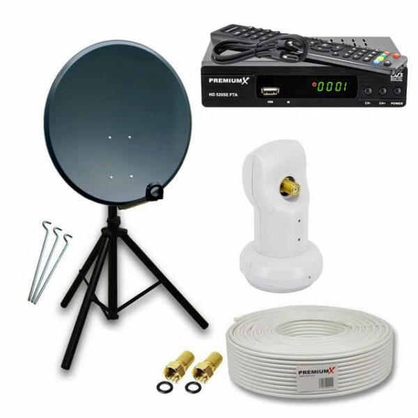 PremiumX Satelliten-Komplettanlage 80cm ALU LNB Stativ Kabel Sat-Receiver SAT-Antenne