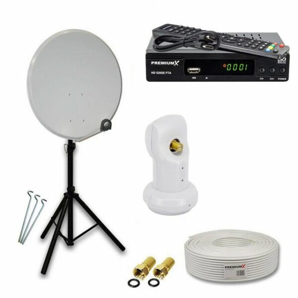 PremiumX Satelliten-Komplettanlage 80cm Alu LNB Kabel Stativ Sat-Receiver SAT-Antenne