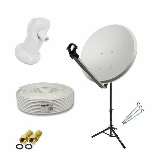 PremiumX Satelliten-Komplettanlage 80cm Single LNB 10m Kabel F-Stecker Stativ SAT-Antenne