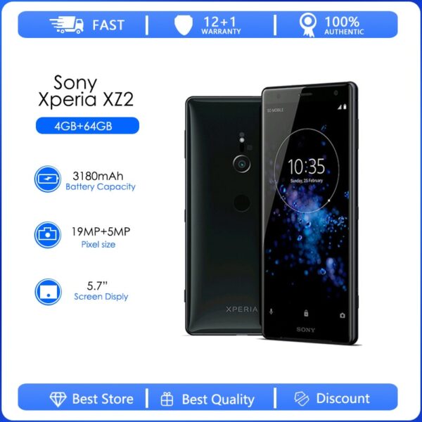 Sony Xperia XZ2 H8216 H8266 Refurbished-Original Unlocked 5.7 Octa-core 64GB 4GB RAM 2160p Smartphone 19MP Cellphone LTE Android