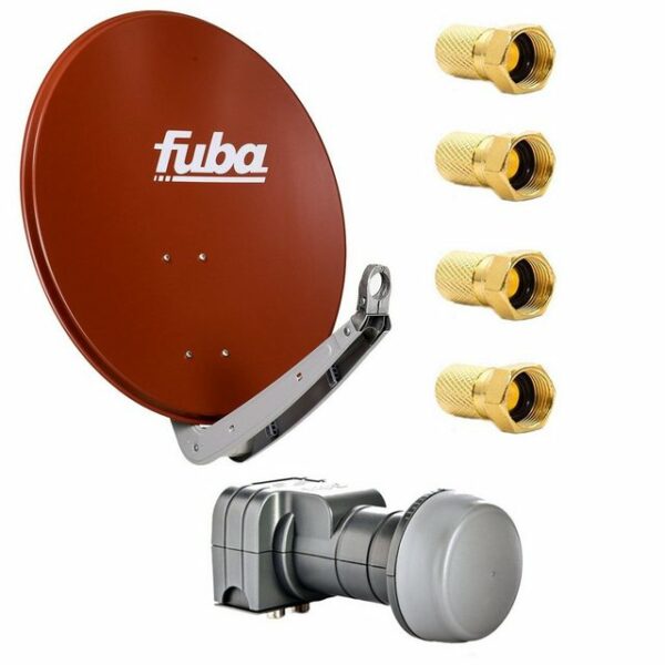 fuba DAA 650 R Satellitenantenne 65 cm Alu Rot DEK 217 Twin-LNB F-Stecker SAT-Antenne