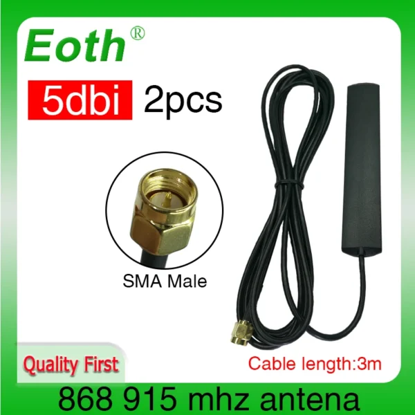 2pcs 4p lora antenna 868mhz 915 IOT SMA Male connector lorawan 5dbi 868 915 mhz antena strip patch antenne Aerial 3 meters Cable