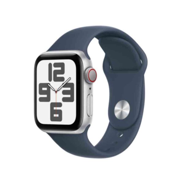 Apple Watch SE (GPS + Cellular) - 40 mm - Aluminium, Silber - intelligente Uhr mit Sportband - Flouroelastomer - Storm Blue - Bandgröße: M/L - 32GB - Wi-Fi, LTE, Bluetooth - 4G - 27,8 g (MRGM3QF/A)