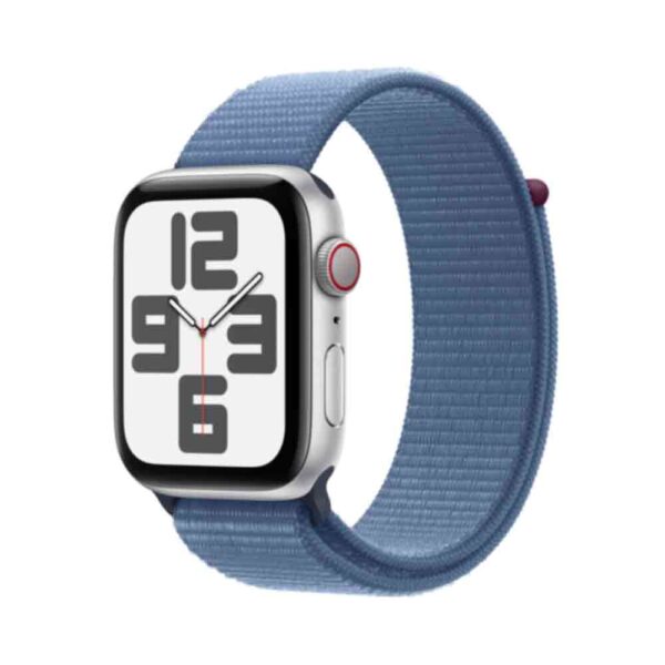 Apple Watch SE (GPS + Cellular) - 44 mm - Aluminium, Silber - intelligente Uhr mit Sportschleife - Stoff - Winter Blue - Handgelenkgröße: 145-220 mm - 32GB - Wi-Fi, LTE, Bluetooth - 4G - 33 g (MRHM3QF/A)