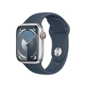 Apple Watch Series 9 LTE 41mm Aluminium Silber Sportarmband Sturmblau S/M