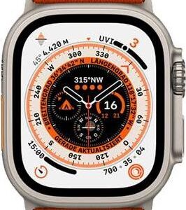 Apple Watch Ultra - 49 mm - Titan - intelligente Uhr mit Alpine Loop - Stoff - Orange - Bandgröße: L - 32 GB - Wi-Fi, LTE, UWB, Bluetooth - 4G - 61.3 g