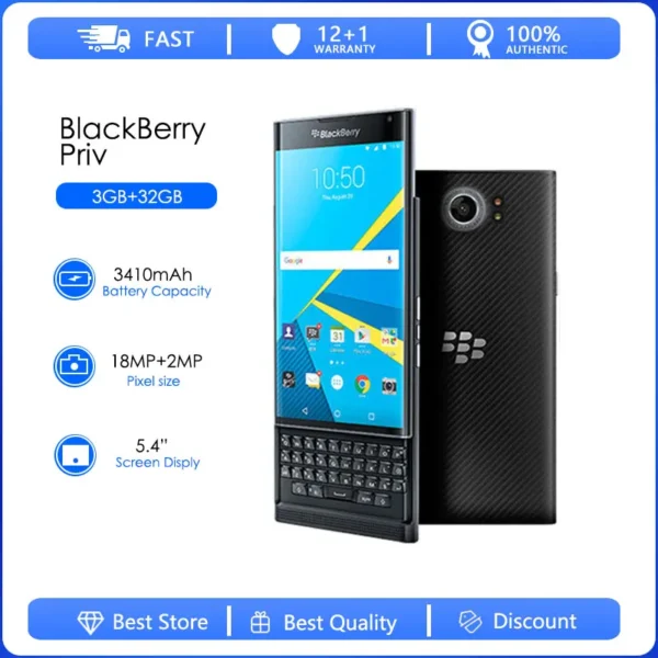 BlackBerry priv Refurbished-Original Octa-core 12MP 4.5" 3GB RAM 32GB ROM 3G 4G LTE Unlocked Original Free shipping