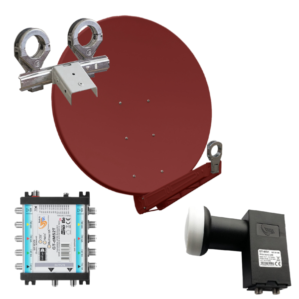 Gibertini OP 85 SE - Alu-Antenne - ziegelrot - 32 Teiln. mit Wideb.-LNB und Multischalter für 2 Sat.