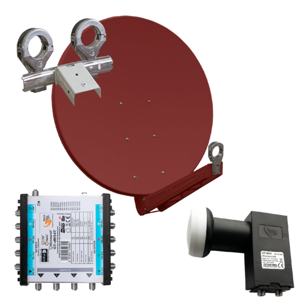 Gibertini OP 85 SE - Alu-Antenne - ziegelrot - 64 Teiln. mit Wideb.-LNB und Multischalter für 2 Sat.