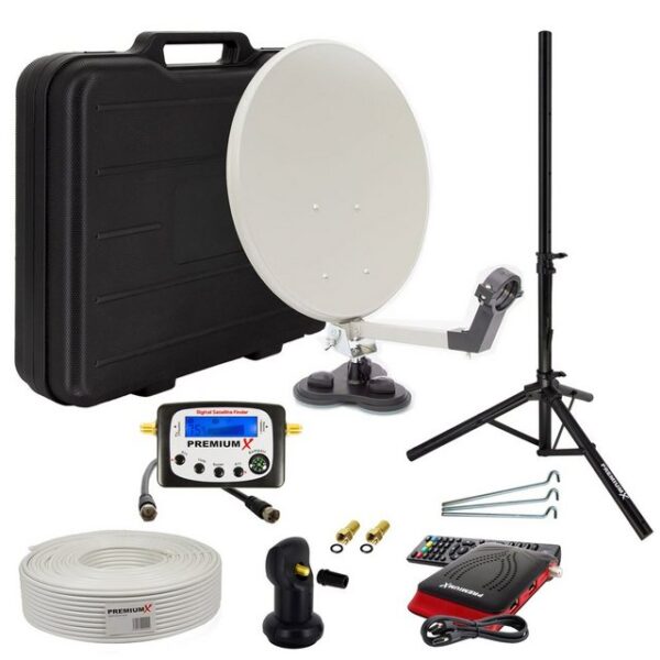 PremiumX Camping SAT Anlage Receiver Satelliten-Finder LNB Kabel Koffer Stativ SAT-Antenne