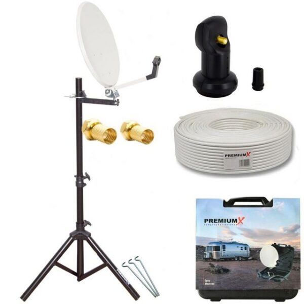 PremiumX Camping SAT Anlage Satelliten Antenne LNB 10m Kabel Koffer Stativ SAT-Antenne