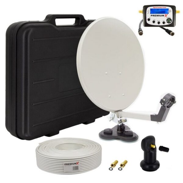 PremiumX Camping SAT Anlage Satelliten-Finder LNB 10m Kabel F-Stecker Koffer SAT-Antenne