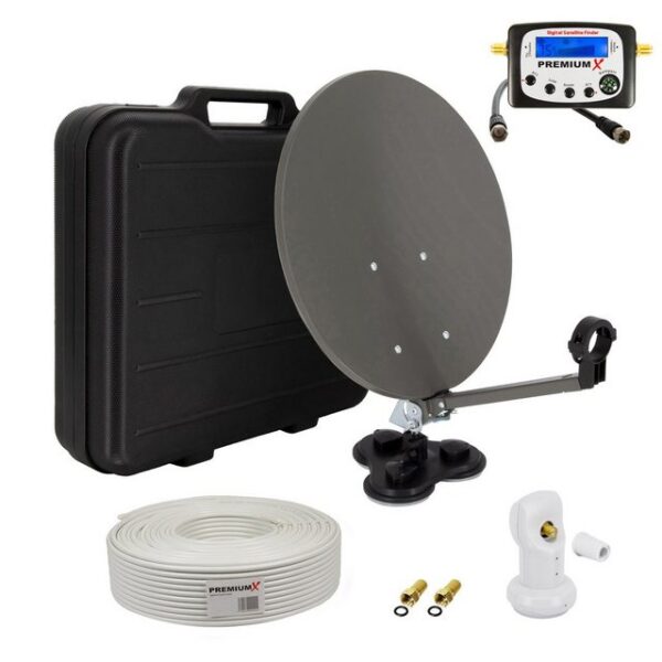 PremiumX Sat Anlage Satelliten-Finder Single LNB 10m Kabel F-Stecker Koffer SAT-Antenne