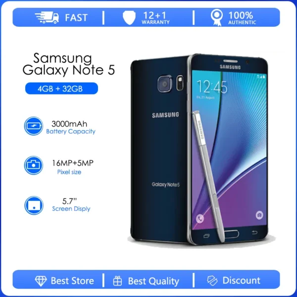 Samsung Note 5 Refurbished-Original Galaxy Note 5 N920A/N920T Octa Core 5.7Inch 4GB RAM 32GB ROM 16.0MP LTE 4G Mobile Phone