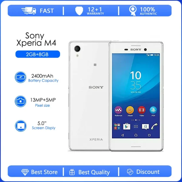 Sony Xperia M4 Aqua E2353 E2363 Refurbished Original unlocked 5.0" Inches 2GB RAM 8GB ROM LTE 13MP Octa-core 1080p Cellphone