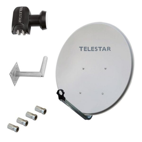 TELESTAR DIGIRAPID 60S 4 Teilnehmer-Anlage mit Wandhalter u. Steckern SAT-Antenne (60 cm, Stahl, 4-Teilnehmer Anlage)