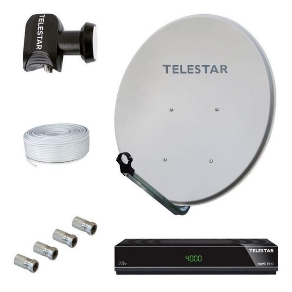 TELESTAR DIGIRAPID 60S mit TwinLNB, 50m Kabel, Stecker u. digiHD TS13 SAT-Antenne (60 cm, Stahl, 2-Teilnehmer Anlage mit 1 Receiver)