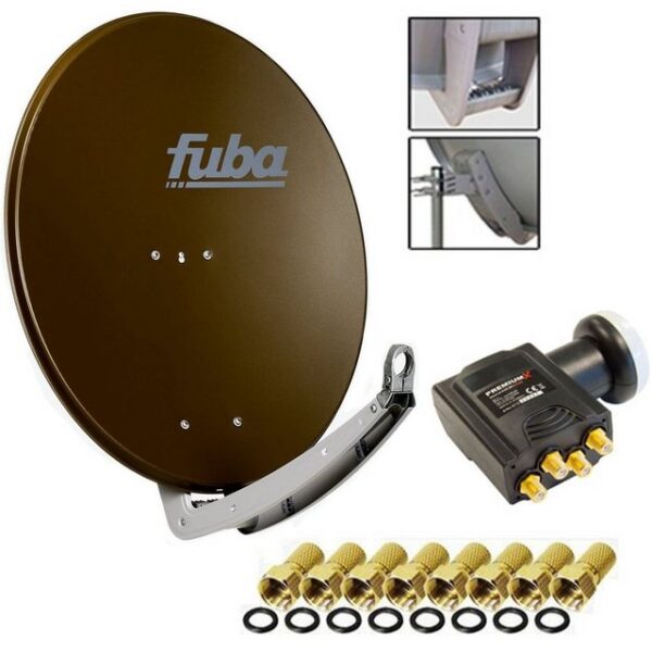 fuba Antenne Fuba 74x84 cm Alu Braun DAA 780 + DELUXE Quad LNB 0,1 dB SAT-Antenne