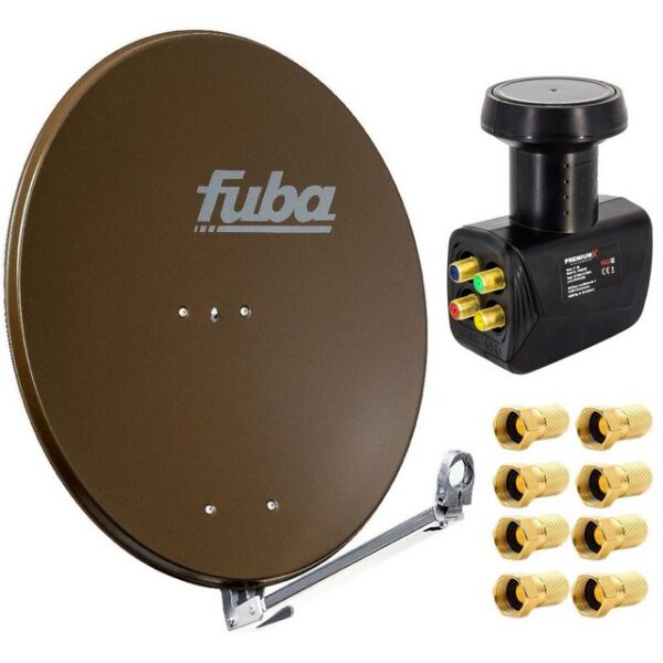 fuba DAL 800 B Satellitenantenne Alu Braun 80cm LNB Quad SAT 8x F-Stecker SAT-Antenne