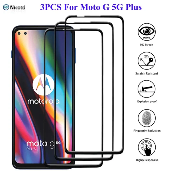 3PCS Full Cover Tempered Glass For Motorola Moto G 5G Plus Scratch Proof Protective Screen Protector Film For MotoG 5G Plus 6.7"