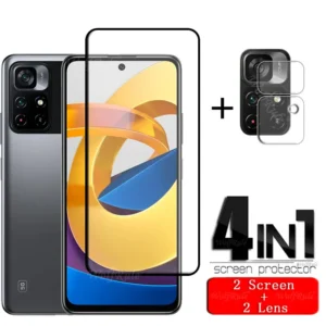 4-in-1 Für Poco M4 Pro 5G Glas Für Xiaomi Poco M4 Pro Gehärtetem Glas Voll kleber Screen Protector