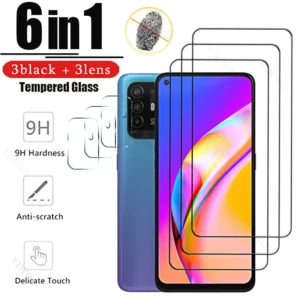 6in1 for Oppo A94 5G Full Cover Tempered Glass Black HD for Oppo A 94 5g 6.43" CPH2211 Screen Protector Clear Cmaera Lens Safety