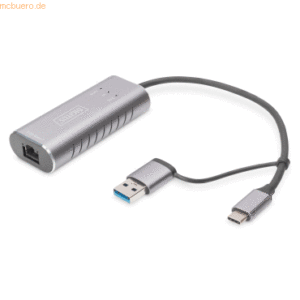 Assmann Digitus USB-C™ Gigabit Ethernet Adapter 2.5G, USB-C™ + USB A