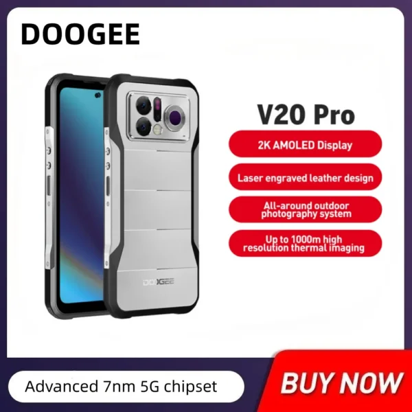 DOOGEE V20 Pro Smartphone 12GB+256GB 6.43"2K AMOLED Display 1440*1080 5G Thermal Imaging Resolution 7nm 5G chipset