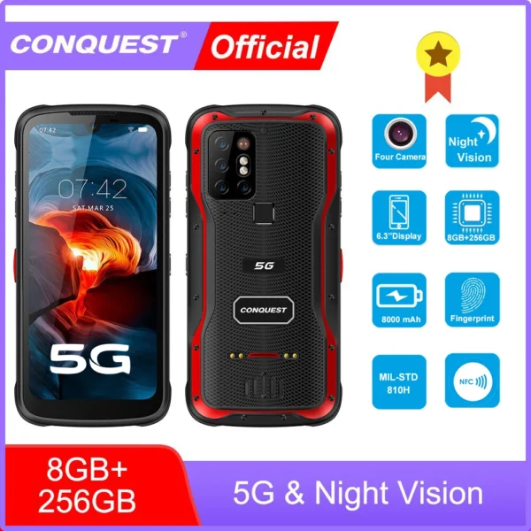 EROBERUNG S20 5G Nachtsicht Smartphone IP68 Wasserdichte 48MP Vier Kamera 8GB RAM 256GB ROM 6,3 Zoll