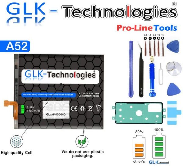 GLK-Technologies High Power Ersatzakku kompatibel mit Original Samsung Akku EB-BG781ABY Galaxy A52 5G A52s Batterie GLK-Technologies inkl. Werkzeug Set Kit Handy-Akku 4700 mAh (3.86 V)