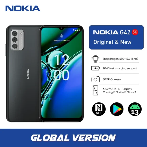 Global Version Nokia G42 5G Snapdragon 480+ 5G 8nm 90Hz 6.56" Corning Gorilla Glass 3 Screen 5000mAh 50MP Wi-Fi 6 NFC Android 13