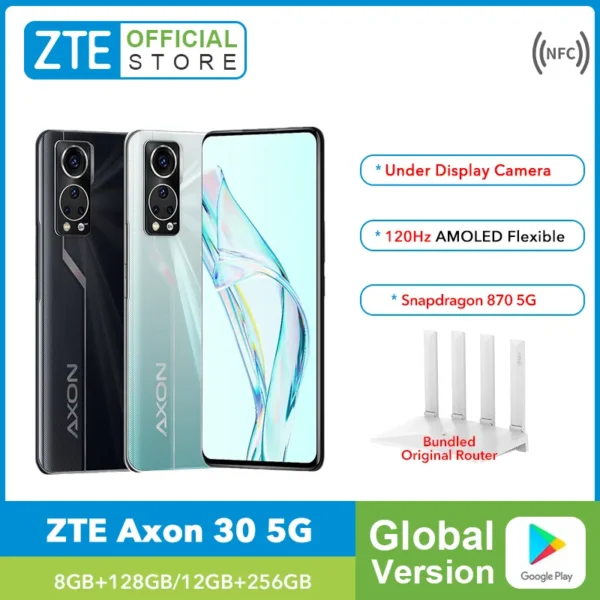 Global Version ZTE Axon 30 5G Smartphone Add Original Router Snapdragon 870 120HZ AMOLED Display 65W FastCharge 5G Gaming Phone