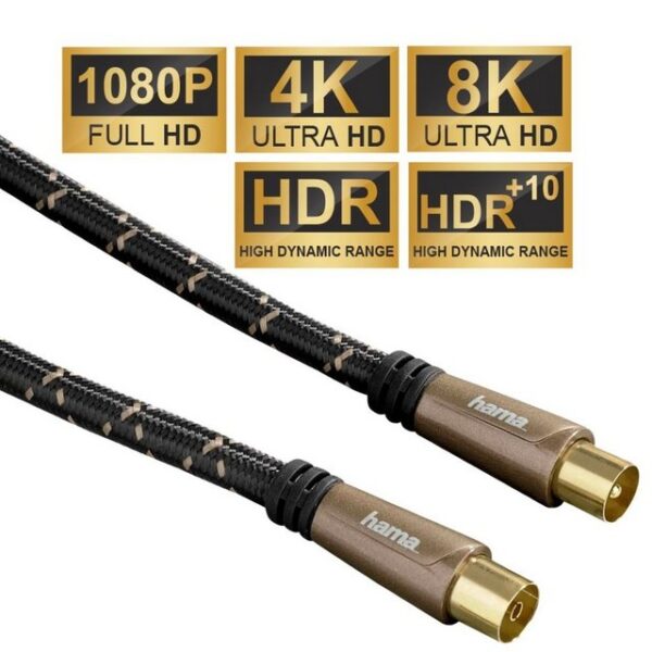 Hama HQ 10m Antennen-Kabel 120db Koaxial-Kabel Video-Kabel, Koaxial, Koaxial (1000 cm), Koax-Kabel, 120 db, vergoldet, 10m, für TV LED LCD OLED Plasma